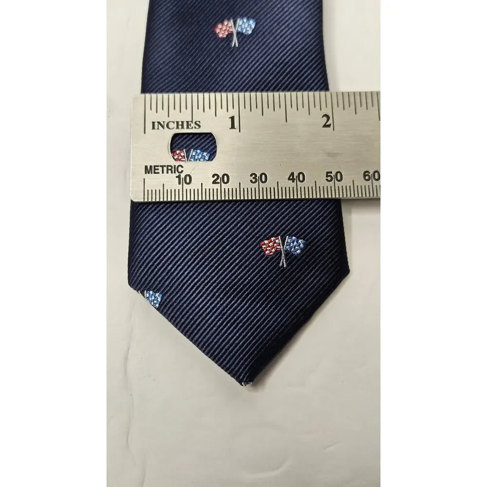 Tommy Hilfiger Boys Racing Neck Tie Polyester Blend Navy Blue Flags